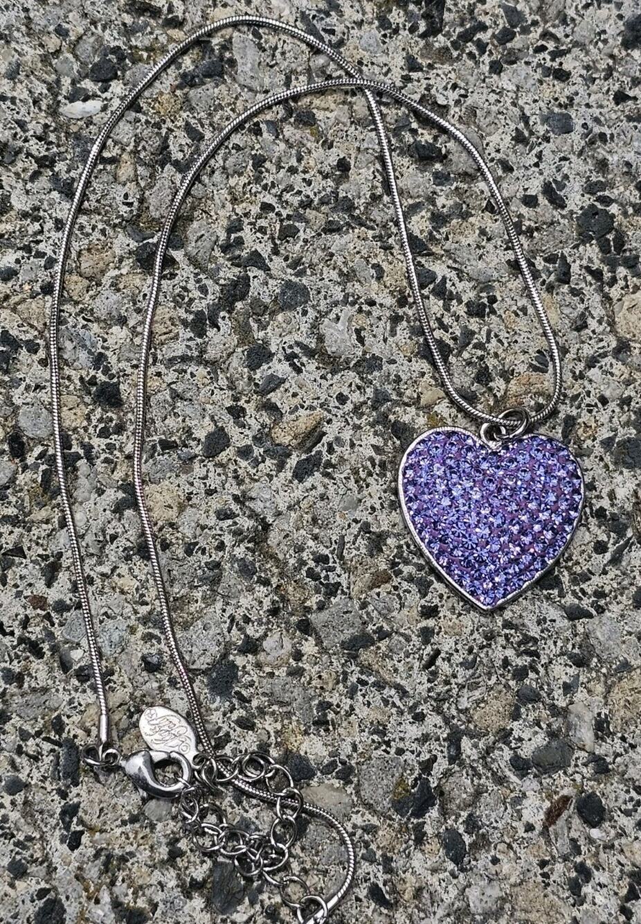 Kirks Folly Purple Crystal Pave’ Heart Necklace 18”